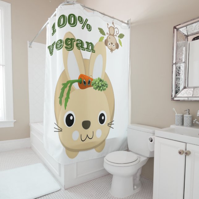 Kids Shower Curtain Rabbit Monkey Carrots & Peas (In Situ)