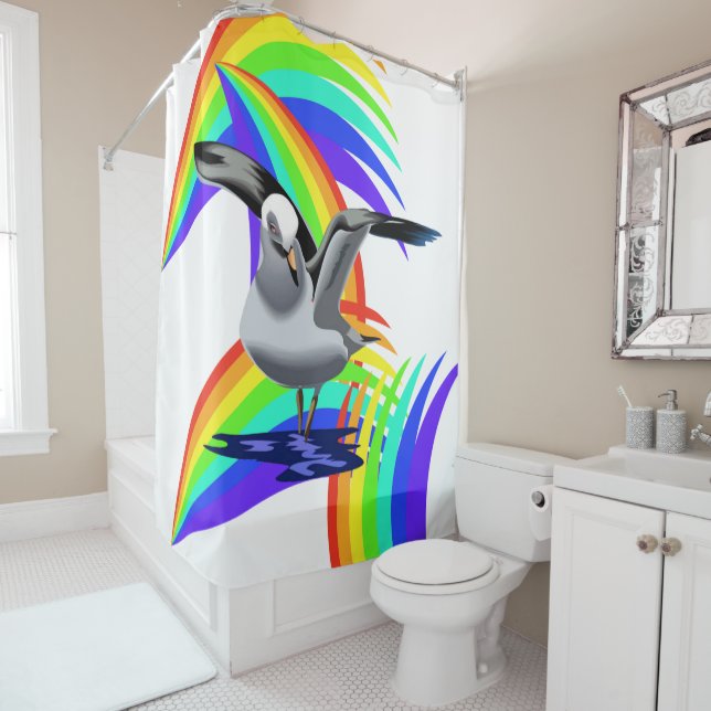 Kids Shower Curtain Seagull Rainbow (In Situ)