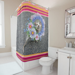 Kids Shower Curtain Stripe Floral Opossum