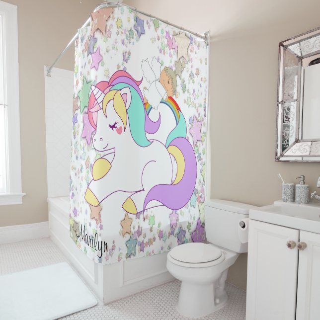 Kids Shower Curtain Unicorn Stars Angel (In Situ)