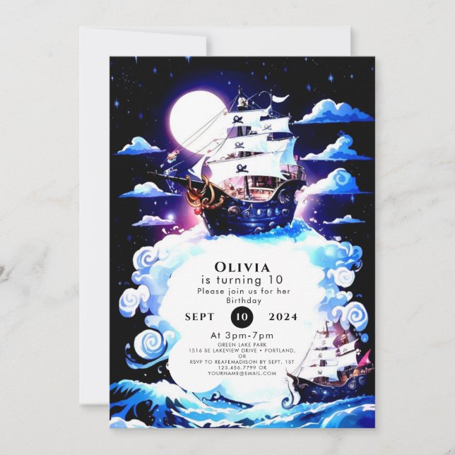 Kids' Simple Ship Pirate Birthday Invitation (Front)