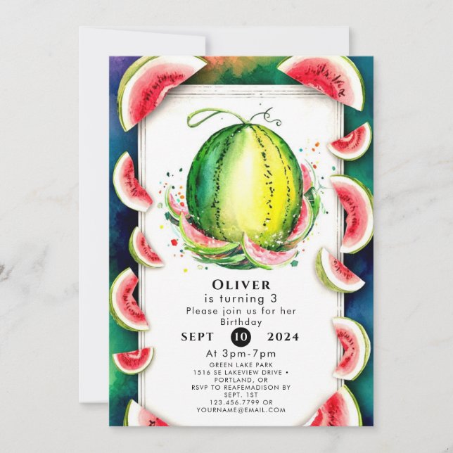 Kids Simple Watermelon Birthday Invitation (Front)