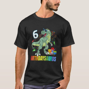 Kids Six Saurus Birthday Rex Dino 6th Dinosaur 6 Y T-Shirt