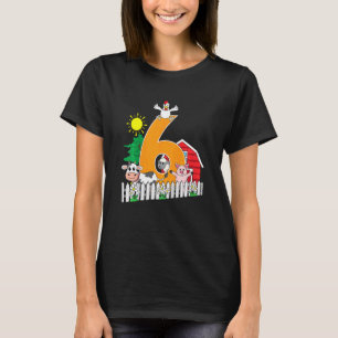 Kids Sixth 6th Birthday Farm Animal Cow Pig Chick T-Shirt