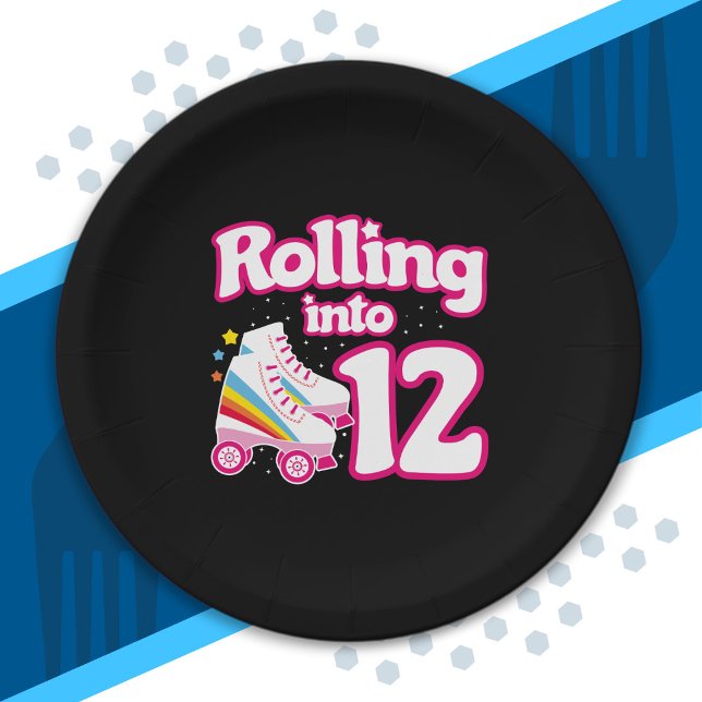 Kids Skate Party - 12th Birthday - Roller Skating Paper Plate (Creator Uploaded)