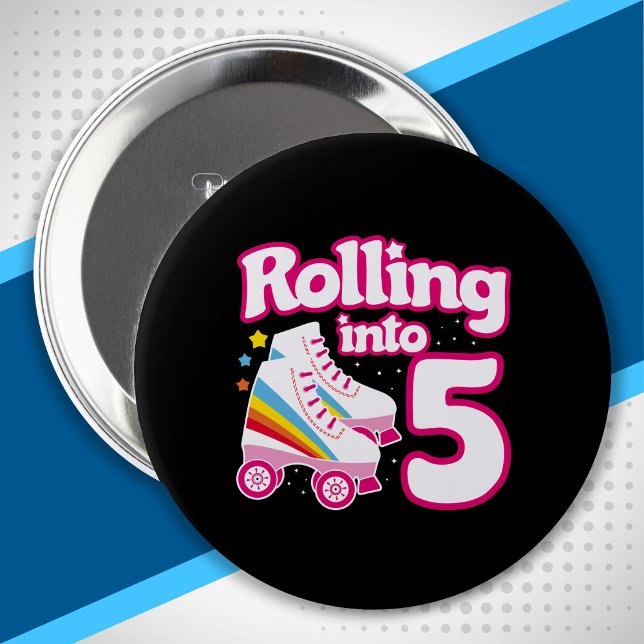 Kids Skate Party - 5th Birthday - Roller Skating 10 Cm Round Badge (Creator Uploaded)