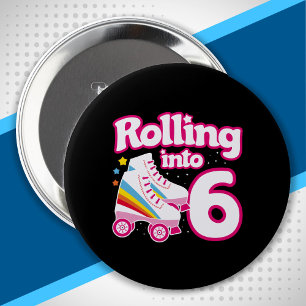 Kids Skate Party - 6th Birthday - Roller Skating 10 Cm Round Badge