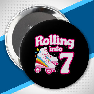 Kids Skate Party - 7th Birthday - Roller Skating 10 Cm Round Badge