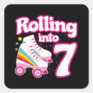 Kids Skate Party - 7th Birthday - Roller Skating Square Sticker