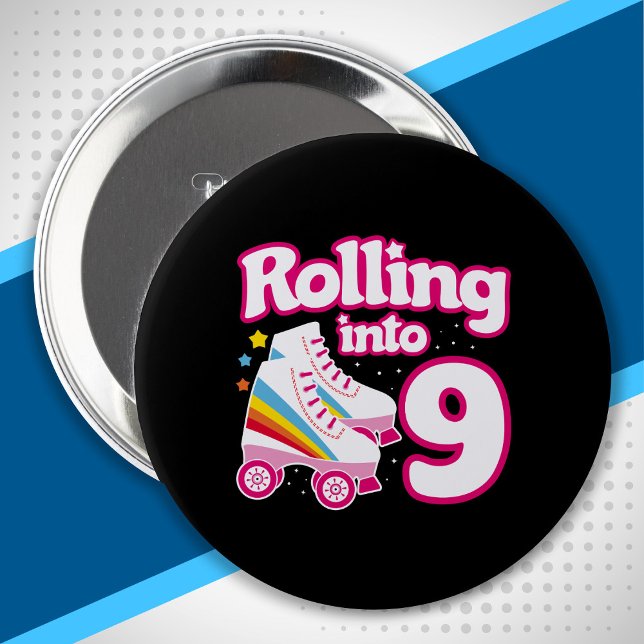 Kids Skate Party - 9th Birthday - Roller Skating 10 Cm Round Badge (Creator Uploaded)
