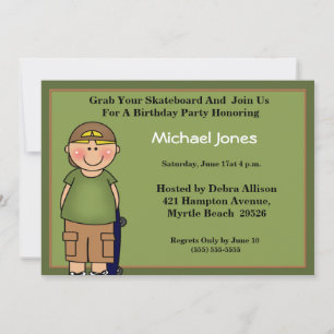 Kids Skateboard Birthday Invitations