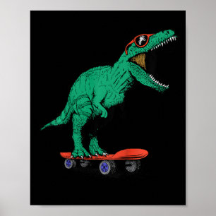 Kids Skater Skateboarding T-rex Dinosaur Ck To Sch Poster