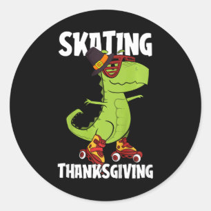 Kids Skating Thanksgiving Day Cool Roller Skate T- Classic Round Sticker