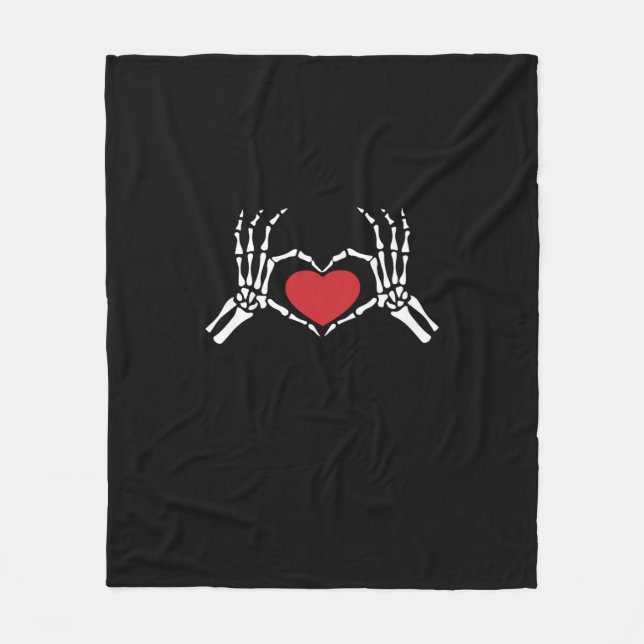 Kids Skeleton Hand Heart Valentines Day Cool Class Fleece Blanket (Front)