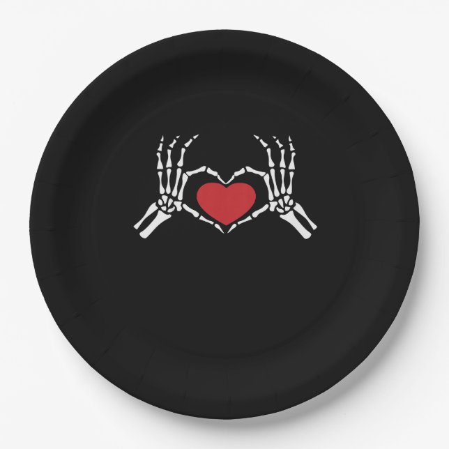 Kids Skeleton Hand Heart Valentines Day Cool Class Paper Plate (Front)
