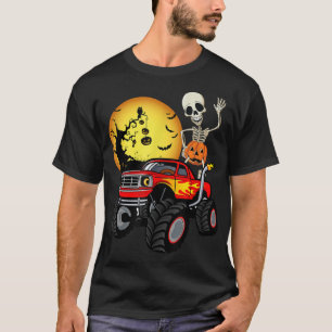 Kids Skeleton Monster Truck Moon Candy Halloween T T-Shirt