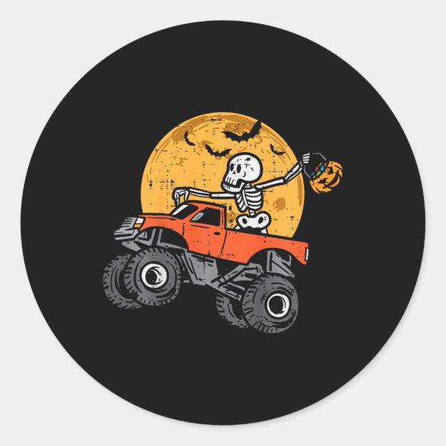 Kids Skeleton Monster Truck Moon Candy Toddler Boy Classic Round Sticker (Front)