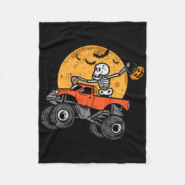 Kids Skeleton Monster Truck Moon Candy Toddler Boy Fleece Blanket (Front)