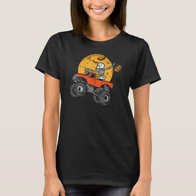 Kids Skeleton Monster Truck Moon Candy Toddler Boy T-Shirt (Front)