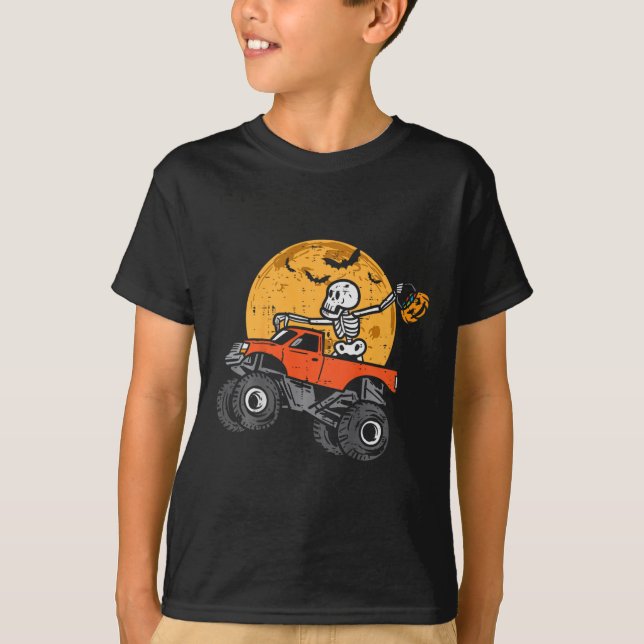 Kids Skeleton Monster Truck Moon Candy Toddler Boy T-Shirt (Front)