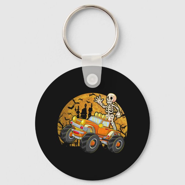 Kids Skeleton Riding Monster Truck Halloween Costu Key Ring (Front)