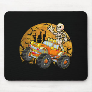 Kids Skeleton Riding Monster Truck Halloween Costu Mouse Mat