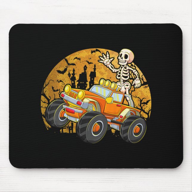 Kids Skeleton Riding Monster Truck Halloween Costu Mouse Mat (Front)