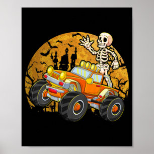 Kids Skeleton Riding Monster Truck Halloween Costu Poster