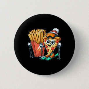 Kid's Ski Lesson Pizza French Fry Skiing 6 Cm Round Badge
