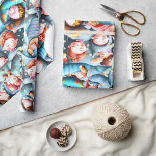 Kids sleeping sleepover slumber pajama party fun wrapping paper