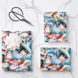 Kids sleeping slumber sleepover pajama party  wrapping paper sheet