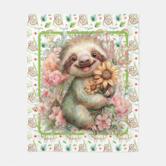 Kids Sleepy Time Sloth  Fleece Blanket