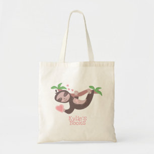 Kids Sloth Hearts Clouds Library Book  Tote Bag