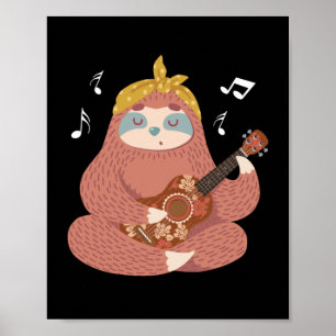 Kids Sloth Ukulele Player Hawaiian Musician Poster