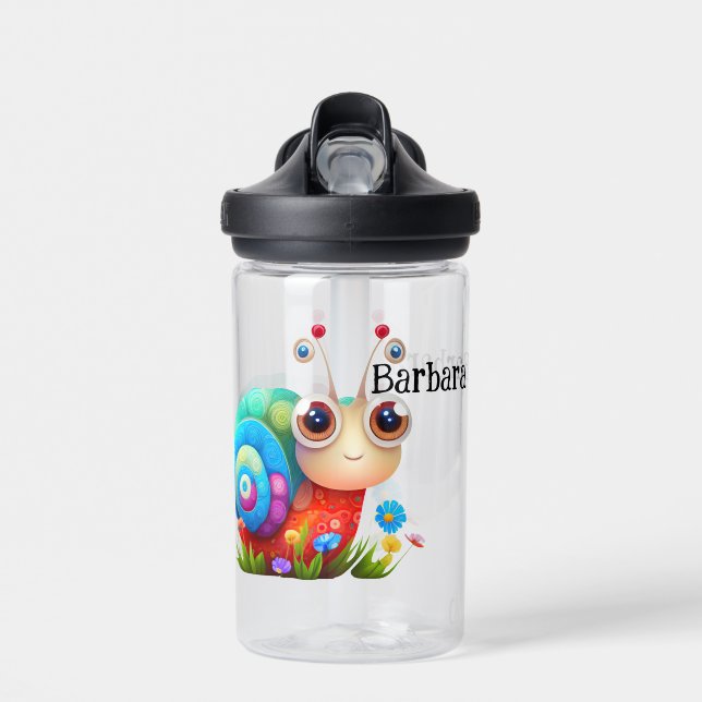 Kids Snail Personalise  Water Bottle (Front)