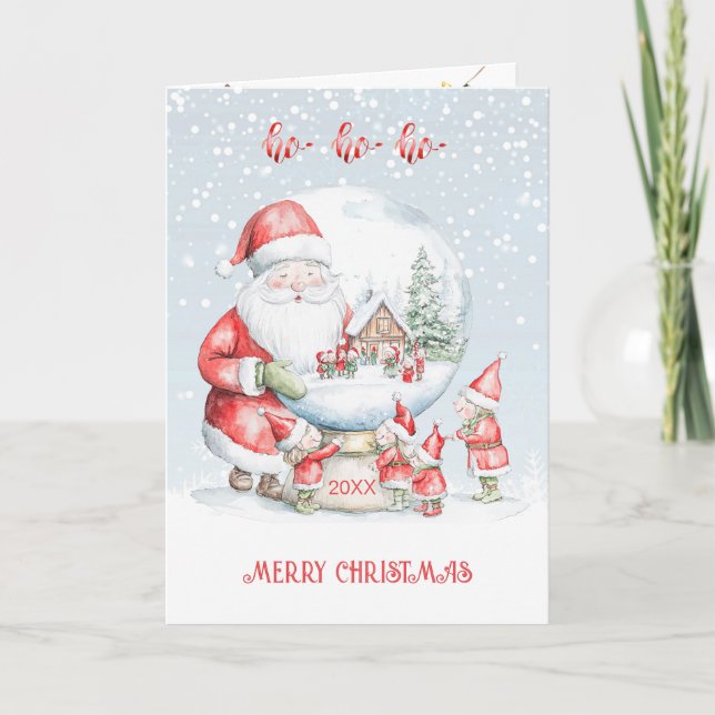 Kids Snow Globe Santa Elf Christmas Holiday Card (Front)