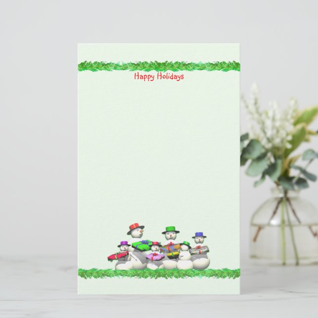 Kids Snow People Christmas Stationery (Standing Front)