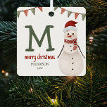 Kids Snowman Monogram Christmas Tree  Metal Tree Decoration<br><div class="desc">Give your Christmas tree a personal touch this holiday season with a whimsical Snowman Ornament! Featuring red and green bunting, this ornament can be personalised with a special photograph, your child's initial, name, and year, and an included template greeting. Make this festive keepsake a part of your traditional holiday decor!...</div>