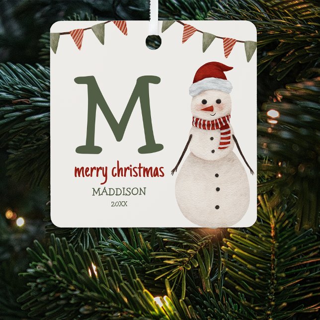 Kids Snowman Monogram Christmas Tree  Metal Tree Decoration (Creator Uploaded)
