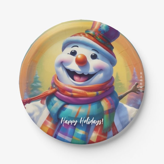 Kid's Snowman Paper Plates HAMbyWG (Front)