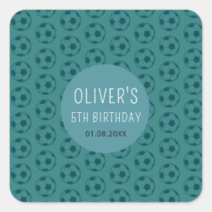 Kids Soccer Ball Blue Boys Birthday Party Square Sticker