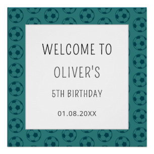 Kids Soccer Ball Blue Boys Birthday Welcome sign