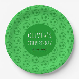 Kids Soccer Ball Green Boys Birthday Party Paper Plate