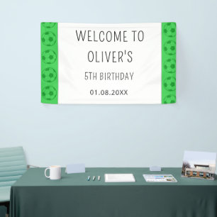 Kids Soccer Ball Green Boys Birthday Welcome sign