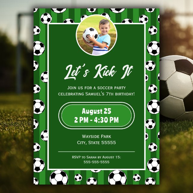 Kids Soccer Ball Pattern and Photo Birthday Party Invitation (Creator Uploaded)