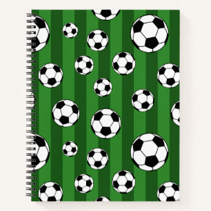 Kids Soccer Ball Pattern on Green Stripes School Notebook