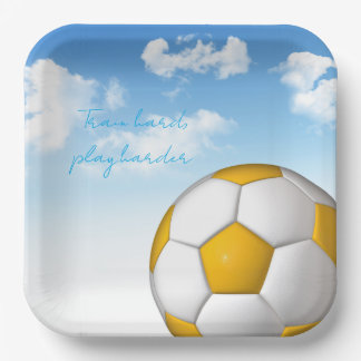 Kids Soccer Ball Sky Illustration Paper Plate