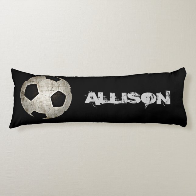 Kids Soccer Ball Sports Black White Personalised Body Cushion (Front)