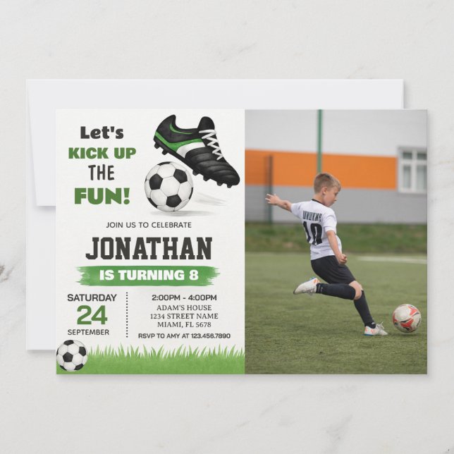 Kids Soccer Birthday Invitation with photo (Front)