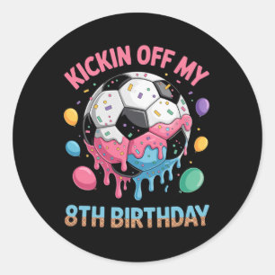 Kids Soccer Birthday Shirt 8 Ice Cream Drip 8th Pa Classic Round Sticker